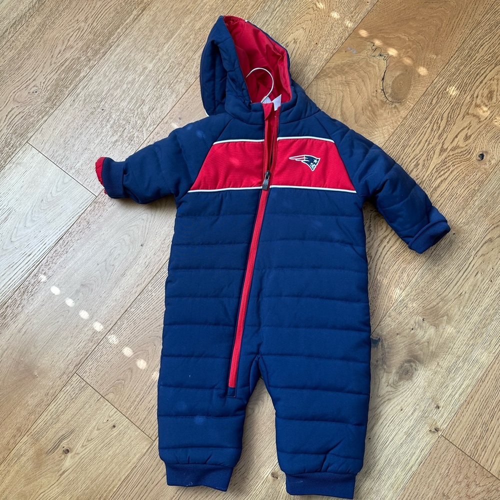 NFL Patriots Toddler Kid Snow Suit 1 Piece Zip Hooded Size 18 Month